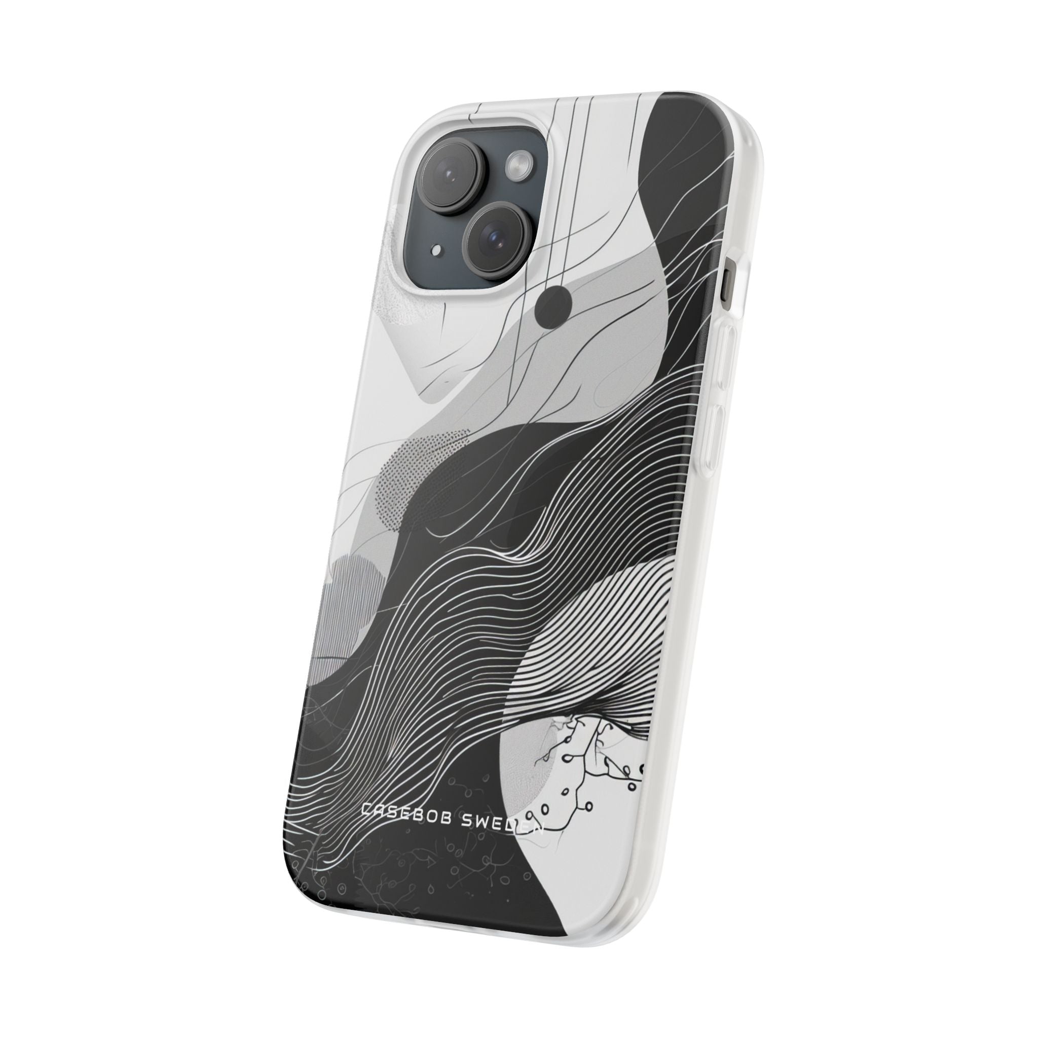 Fluid Rhythms: Monochrome Line Flow iPhone 15 - Flexi Phone Case