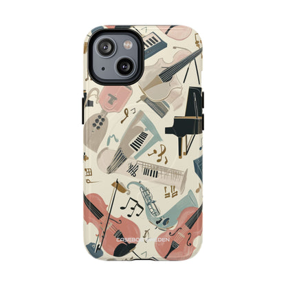 Beige Musical Instruments Pattern - Tough + MagSafe® iPhone 14 Phone Case