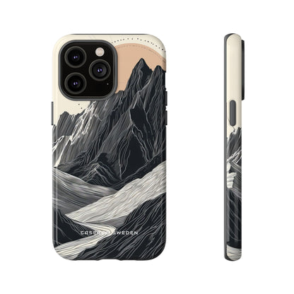 Minimalist Mountain Landscape with Flowing River iPhone 14 - Tough Phone Case