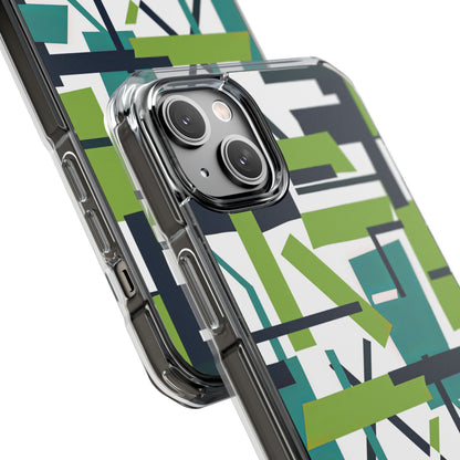 Green Geometry Glide iPhone 14 - Clear Impact Phone Case