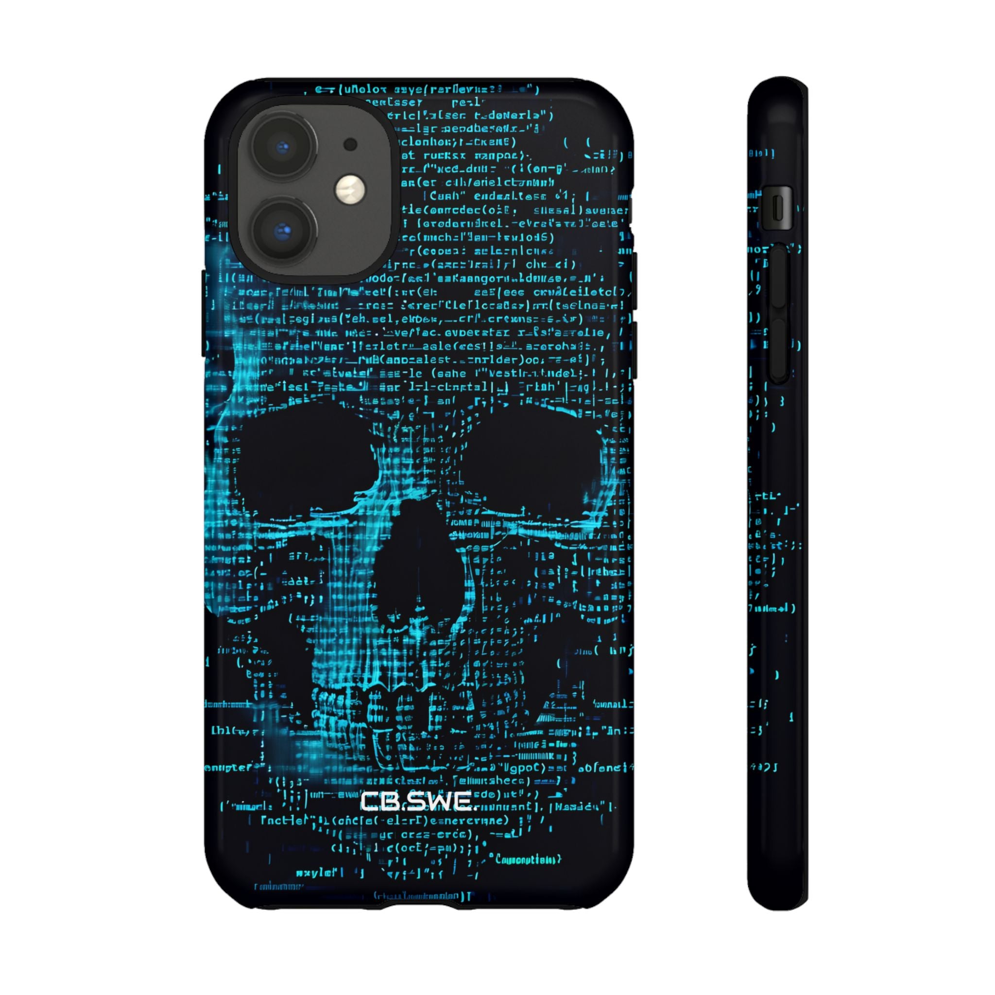Cyan Skull Art Made of Code Lines Cybersecurity Phone Cover iPhone 11 - Tough
