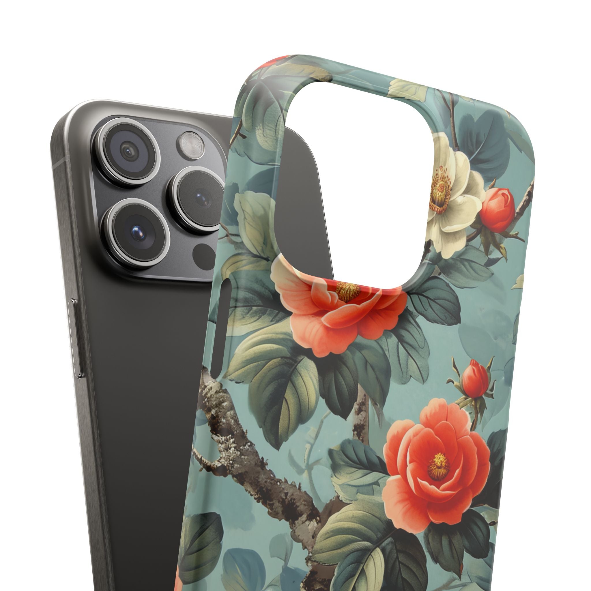 Vintage Floral Romance iPhone 15 - Schlanke Handyhülle