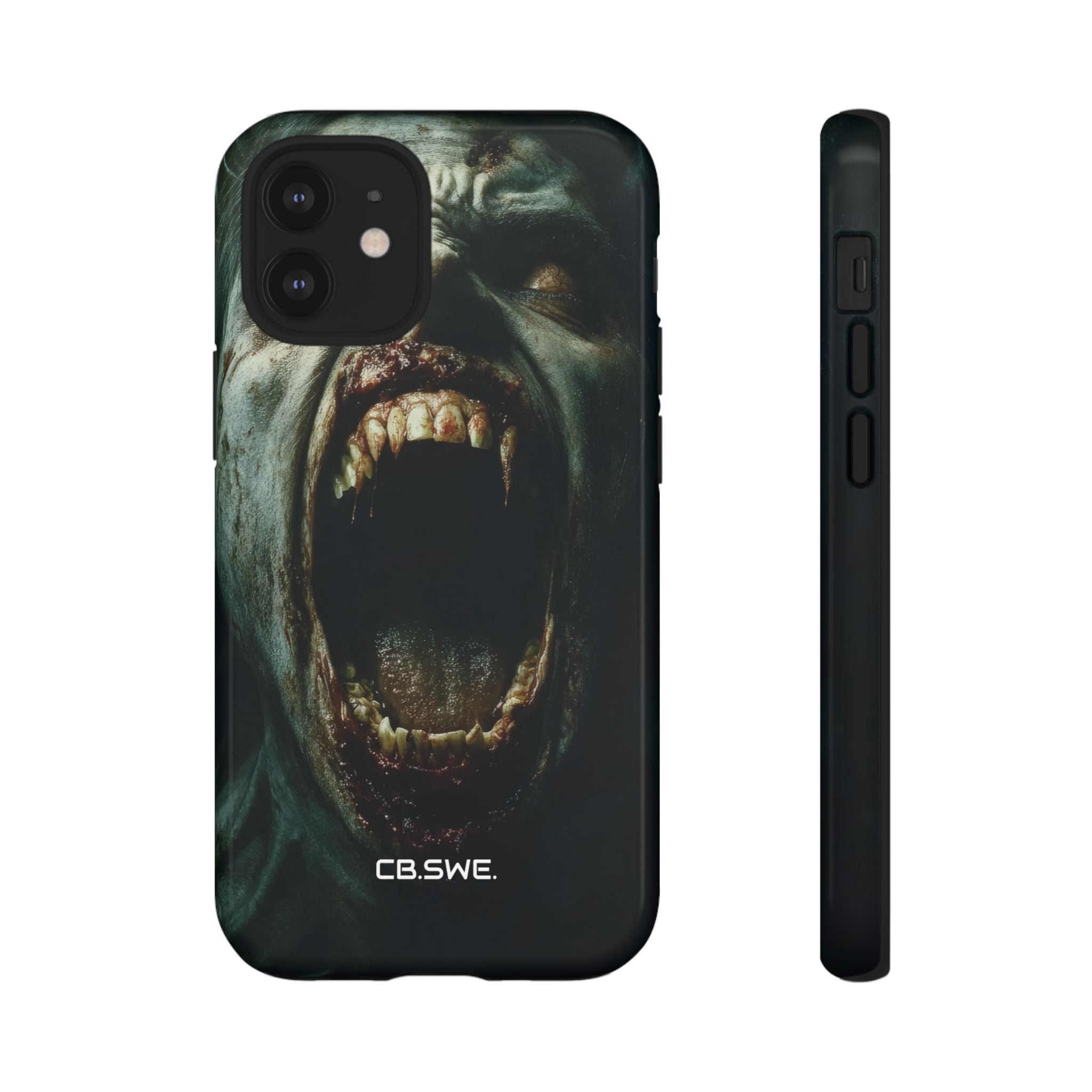 A zombie with sharp teeth mouth open showing vamp iPhone 12 - Tough