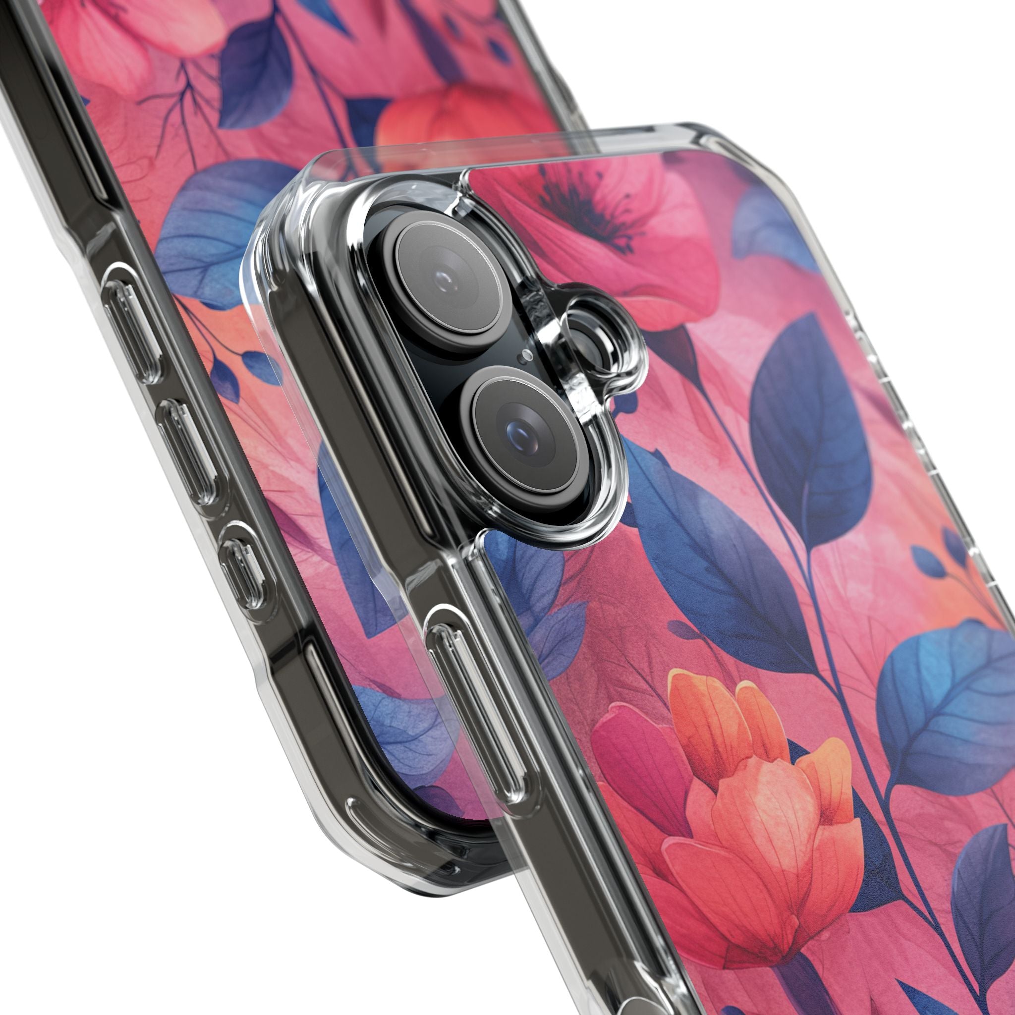 Pink Blue Floral - Clear Impact iPhone 16 Phone Case