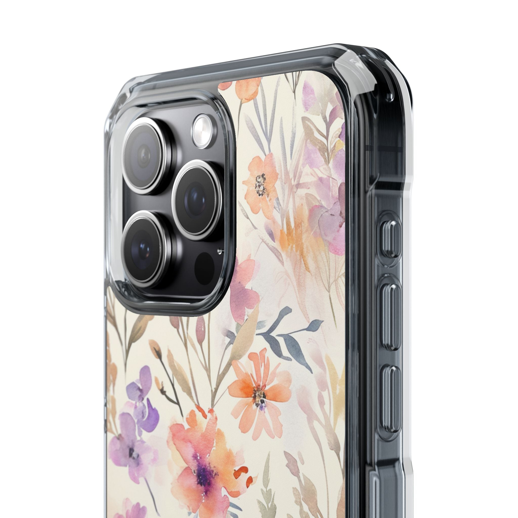 Soft Pink Floral Watercolor Design - Clear Impact iPhone 15 Phone Case