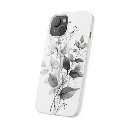 Veined Leaves Gray iPhone 15 Case - Soft