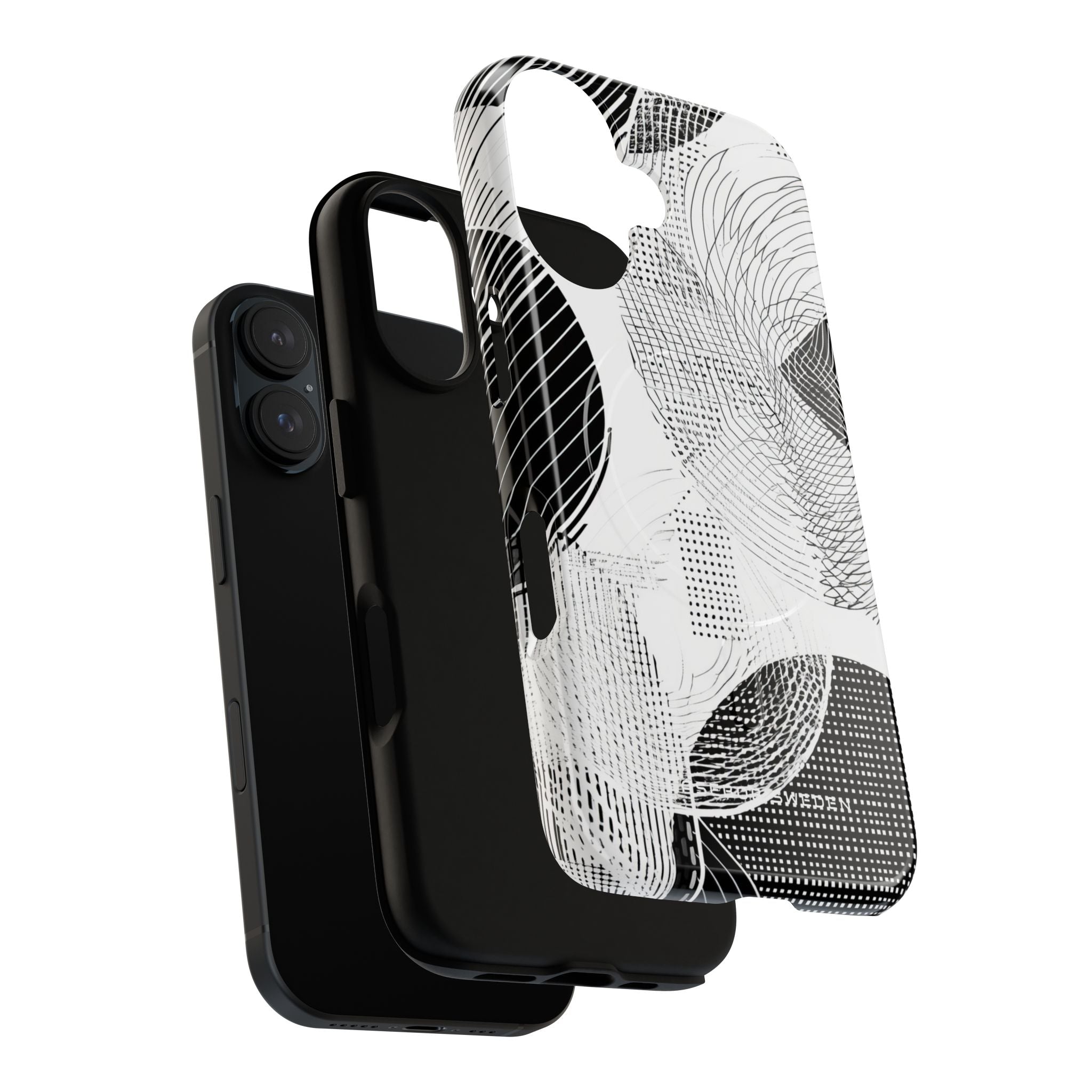 Geometric Monochrome Flow iPhone 16  Tough+ Phone Case