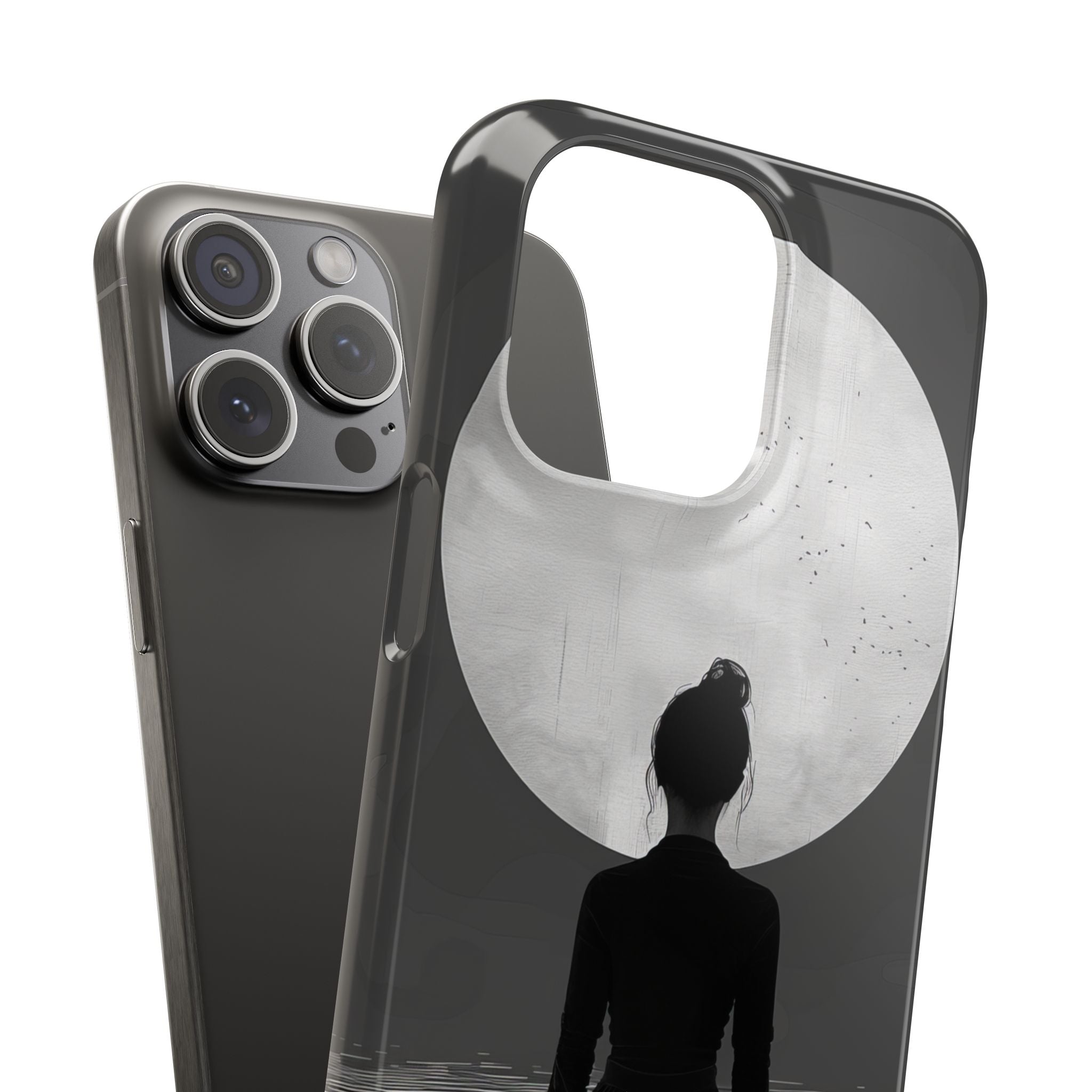 Zen Serenity Moon Reflection iPhone 15 - Slim Phone Case