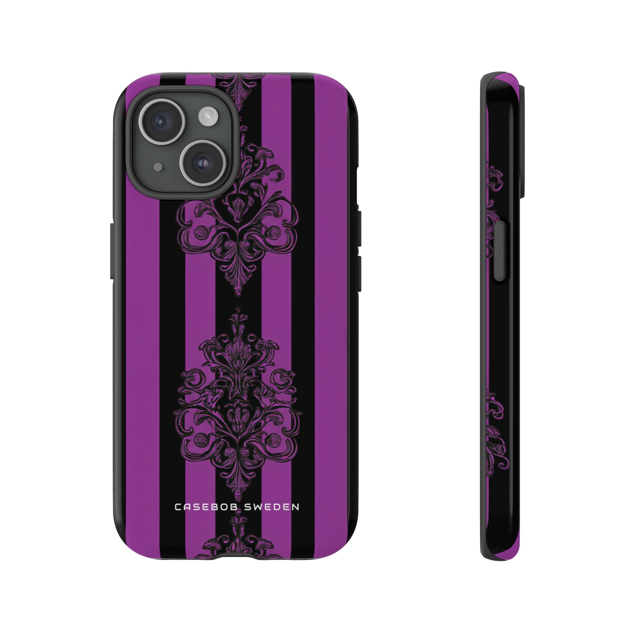 Gothic Elegance with Vertical Stripes and Ornamental Motifs iPhone 15 - Tough Phone Case