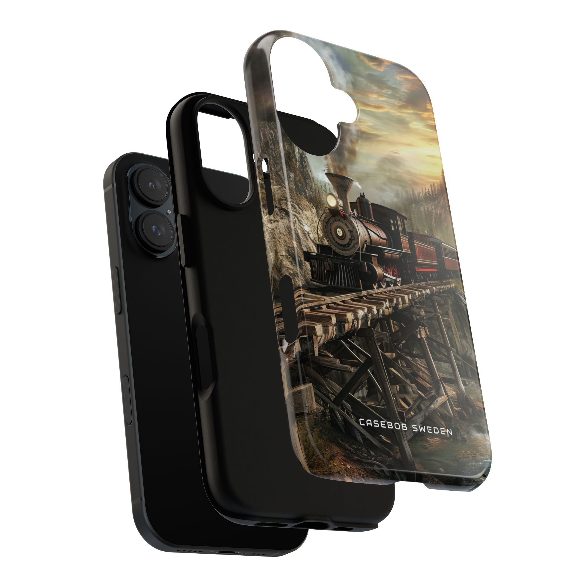 Vintage Steam Train Crossing Mountain Bridge iPhone 16 - Tough Phone Case