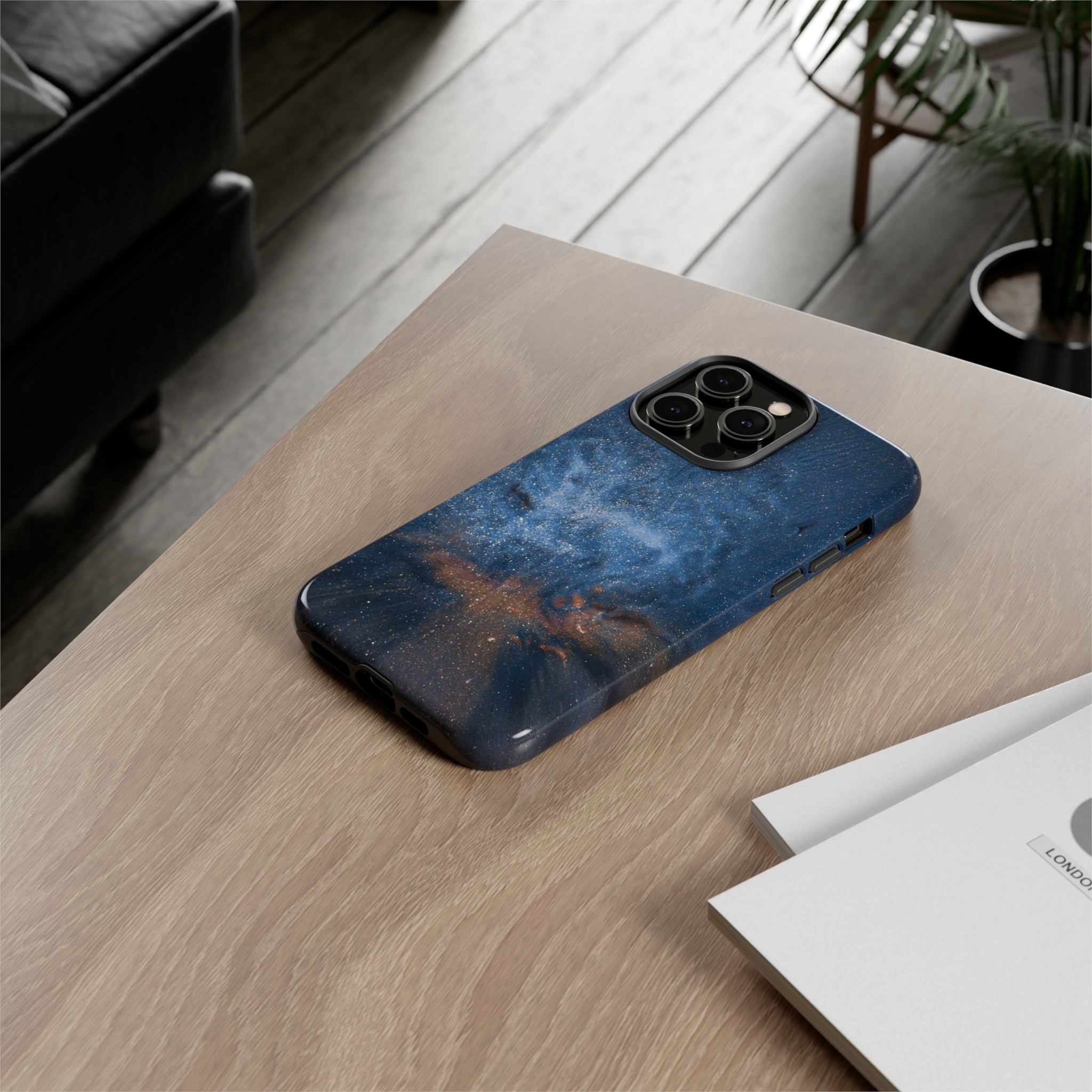 Blue Stardust Ink Art iPhone Case (Protective) Phone Case