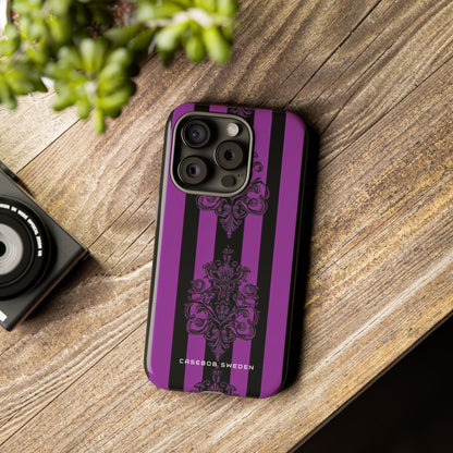 Gothic Elegance with Vertical Stripes and Ornamental Motifs iPhone 15 - Tough Phone Case