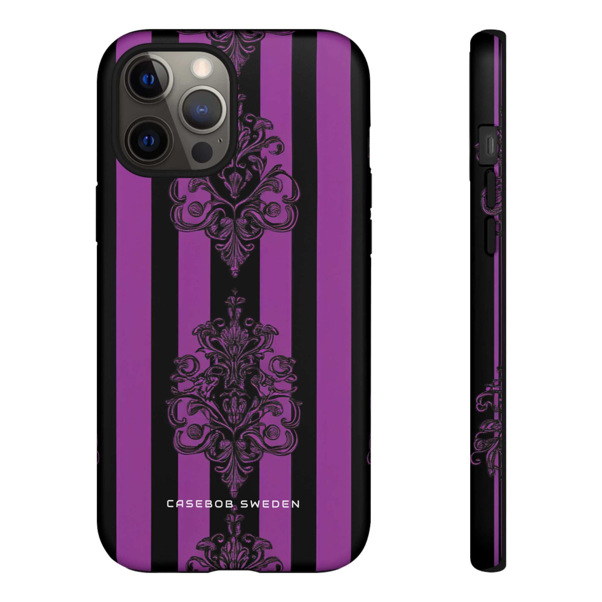 Gothic Elegance with Vertical Stripes and Ornamental Motifs iPhone 12 - Tough Phone Case