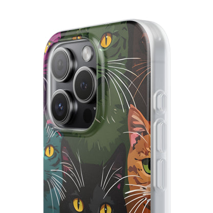 Teal Cat Grid iPhone 15 Pro Case - Soft
