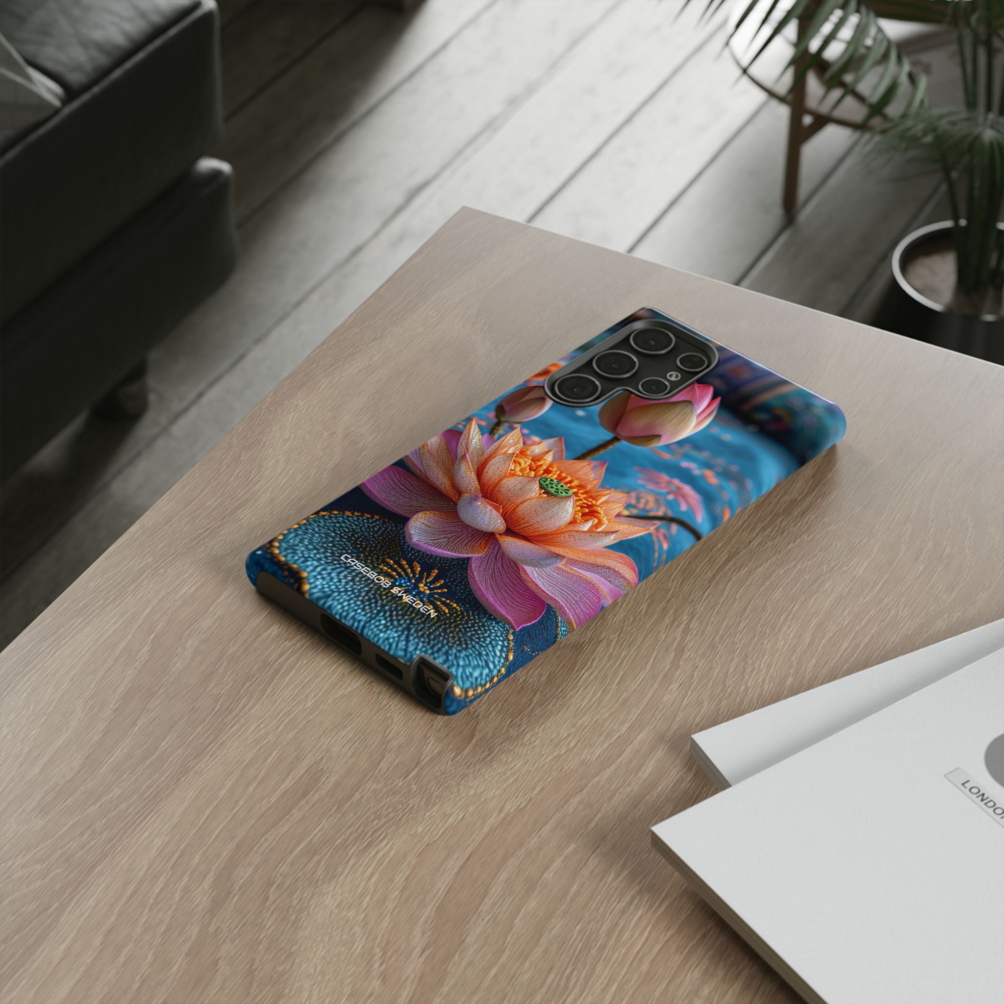 Vibrant Lotus Embroidery - Tough Samsung S22 Phone Case