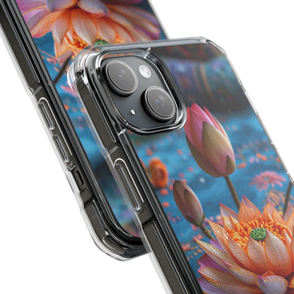 Vibrant Lotus Embroidery - Clear Impact iPhone 15 Phone Case