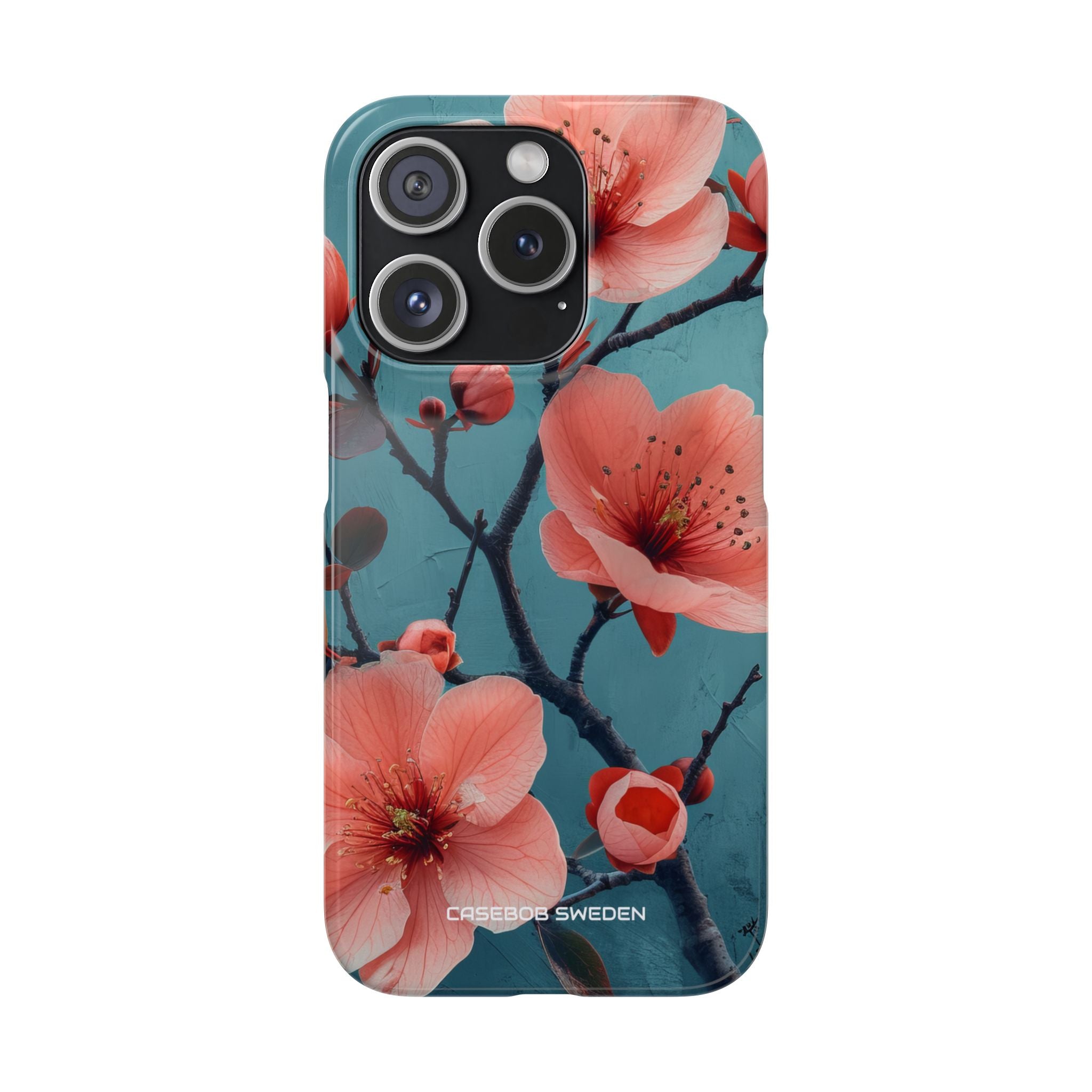 Teal Coral Blossom - Slim iPhone 15 Phone Case