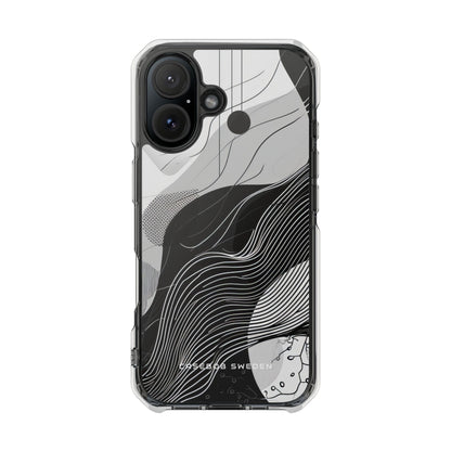 Fluid Rhythms: Monochrome Line Flow iPhone 16 - Clear Impact Phone Case