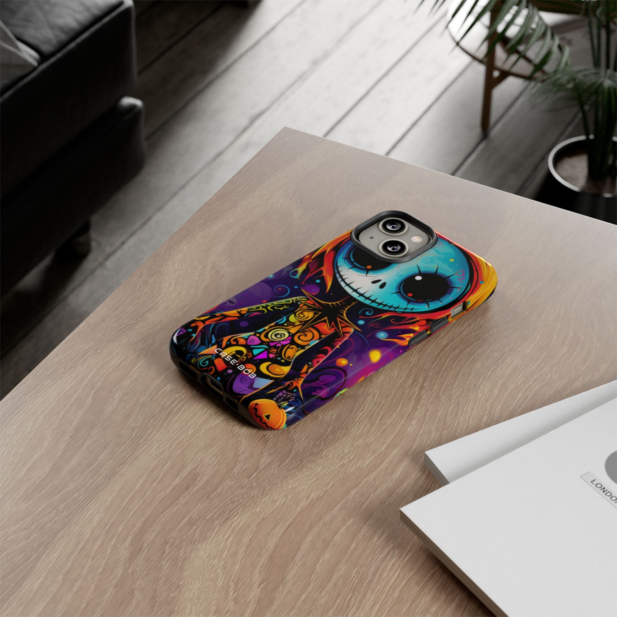 Blue Skull Swirl iPhone 14 Case - Tough