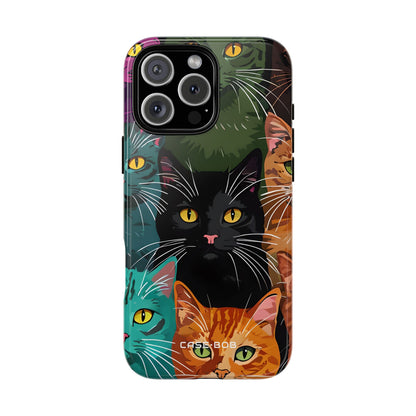 Teal Cat Grid iPhone 16 Pro Max Case - Tough