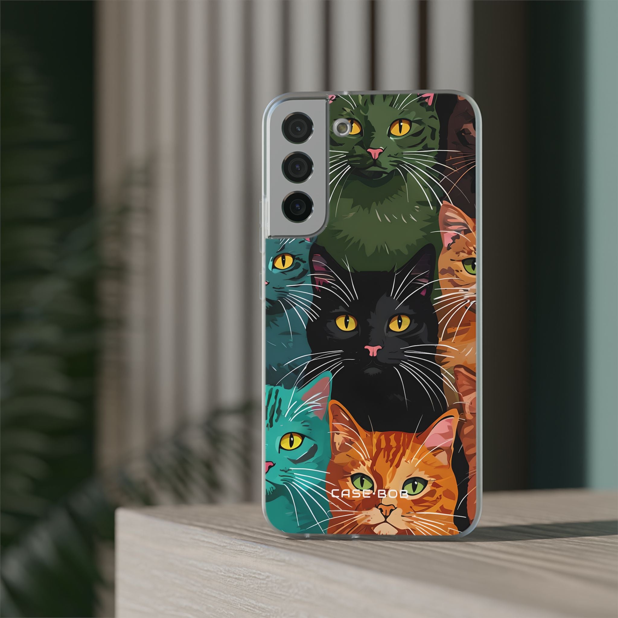 Teal Cat Grid Samsung S22 Plus Case - Soft