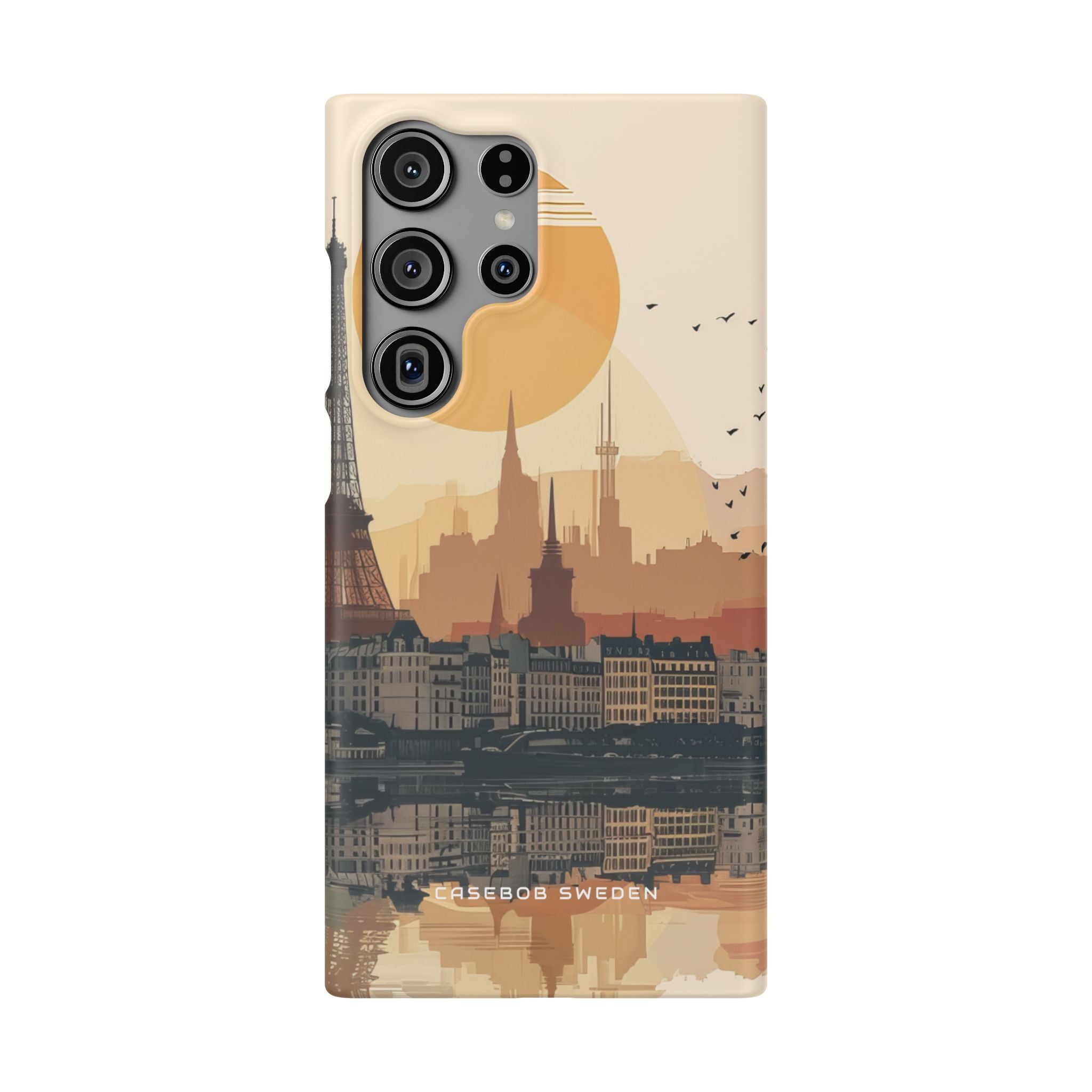 Eiffel Tower Silhouette with Birds and Sun Reflection Samsung S23 - Slim Phone Case