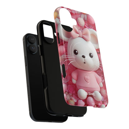 Adorable 3D Rendered White Mouse Plush Toy Floral iPhone 16 - Tough+