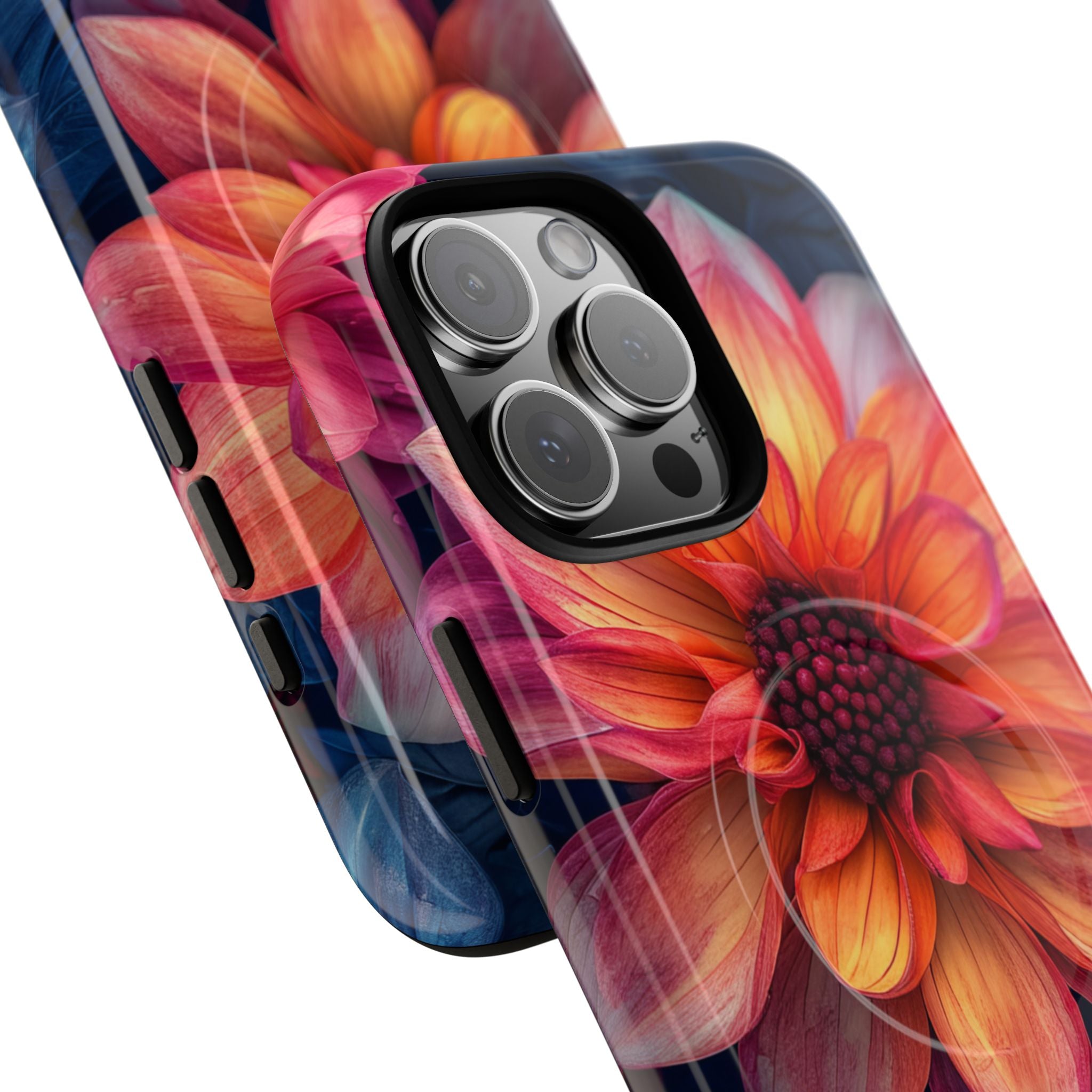 Floral Harmony Orange Blue - Tough + MagSafe® iPhone 16 Phone Case