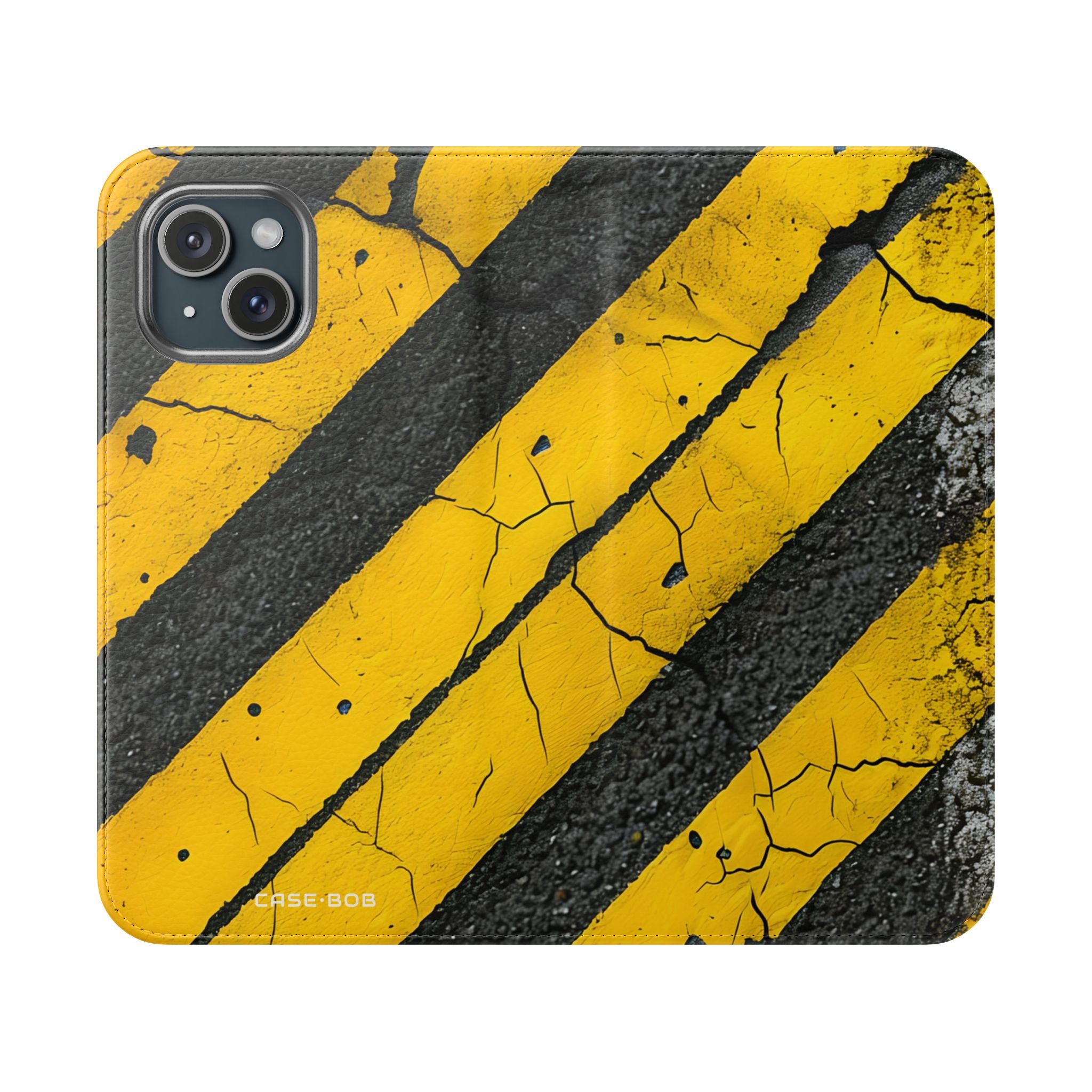 Yellow Stripes Distress - iPhone 15 Case - Wallet