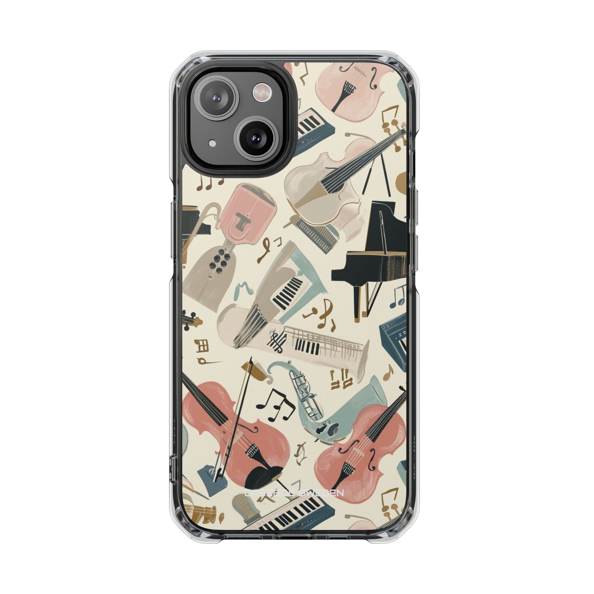 Beige Musical Instruments Pattern - Clear Impact iPhone 14 Phone Case