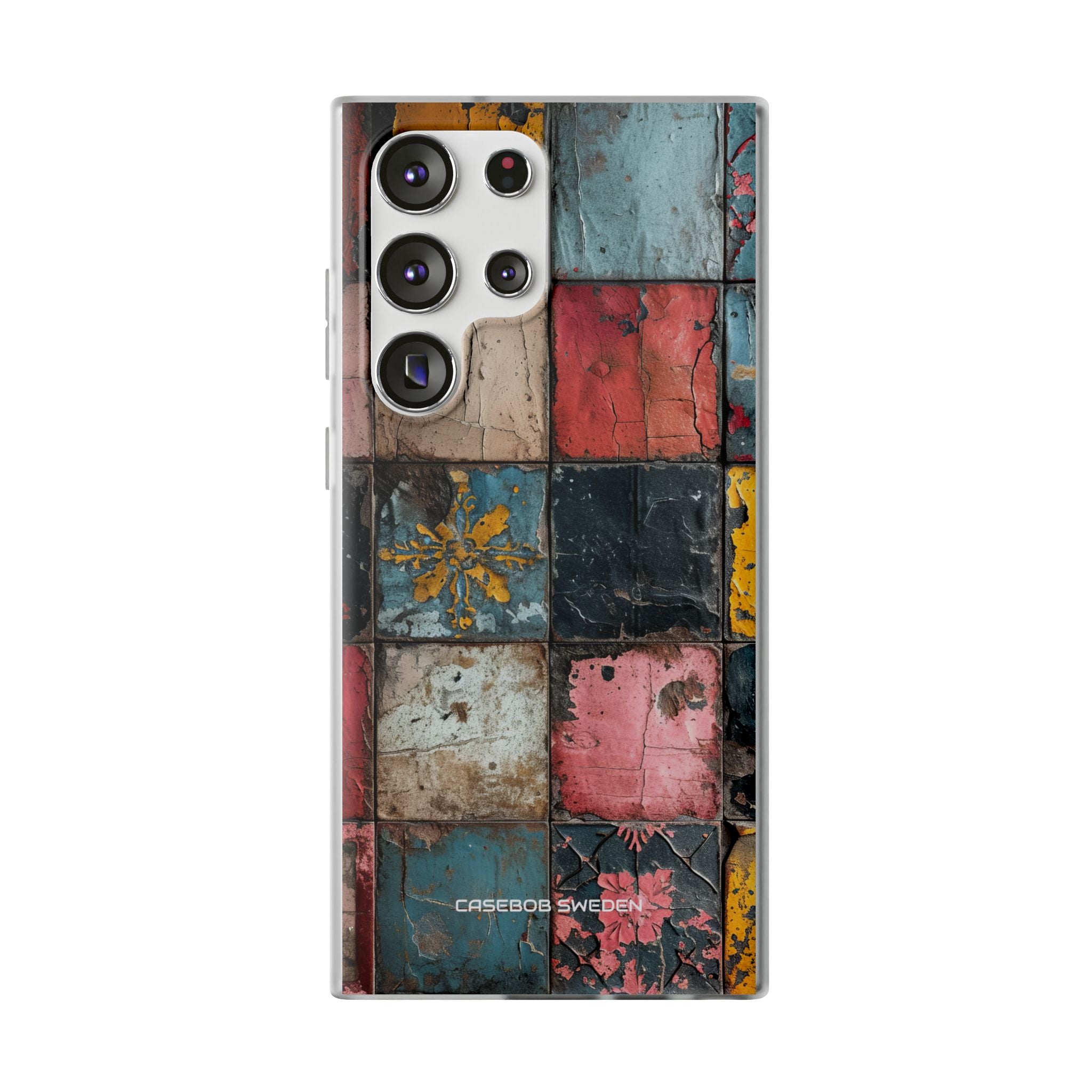 Rustic Red-Yellow Vintage Tiles - Flexi Samsung S23 Phone Case