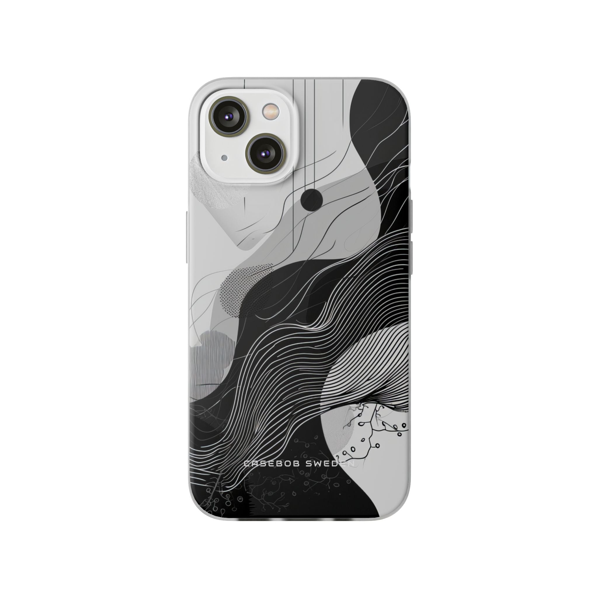 Fluid Rhythms: Monochrome Line Flow iPhone 14 - Flexi Phone Case