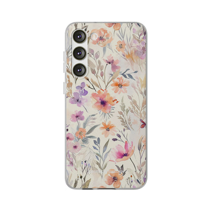 Soft Pink Floral Watercolor Design - Flexi Samsung S23 Phone Case