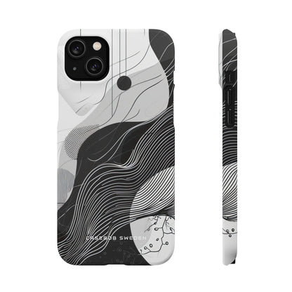 Fluid Rhythms: Monochrome Line Flow iPhone 14 - Slim Phone Case