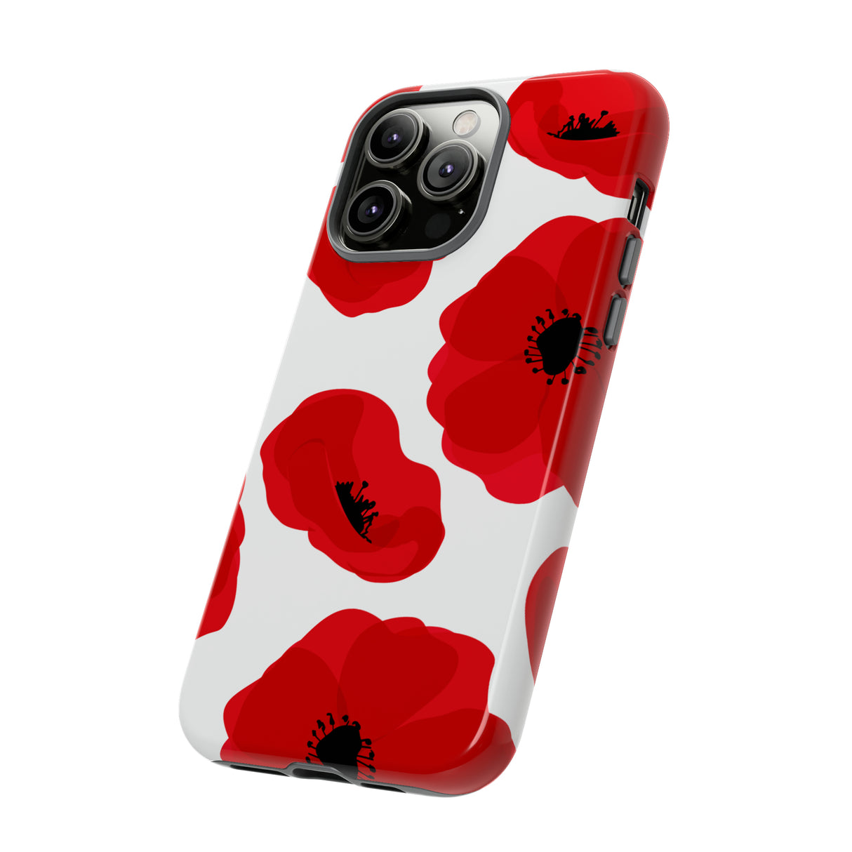 Red poppies on white iPhone case - Protective Phone Case