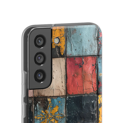 Rustic Red-Yellow Vintage Tiles - Flexi Samsung S22 Phone Case