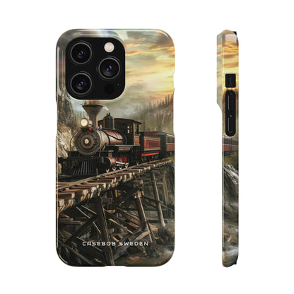 Vintage Steam Train Crossing Mountain Bridge iPhone 14 - Slim Phone Case