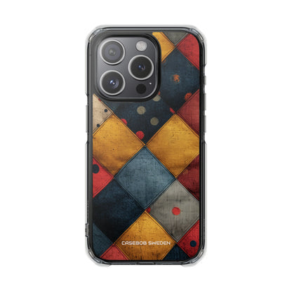 Blue Red Patchwork - Clear Impact iPhone 15 Phone Case