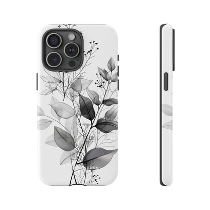 Monochrome Floral Elegance iPhone 15 - Tough Phone Case