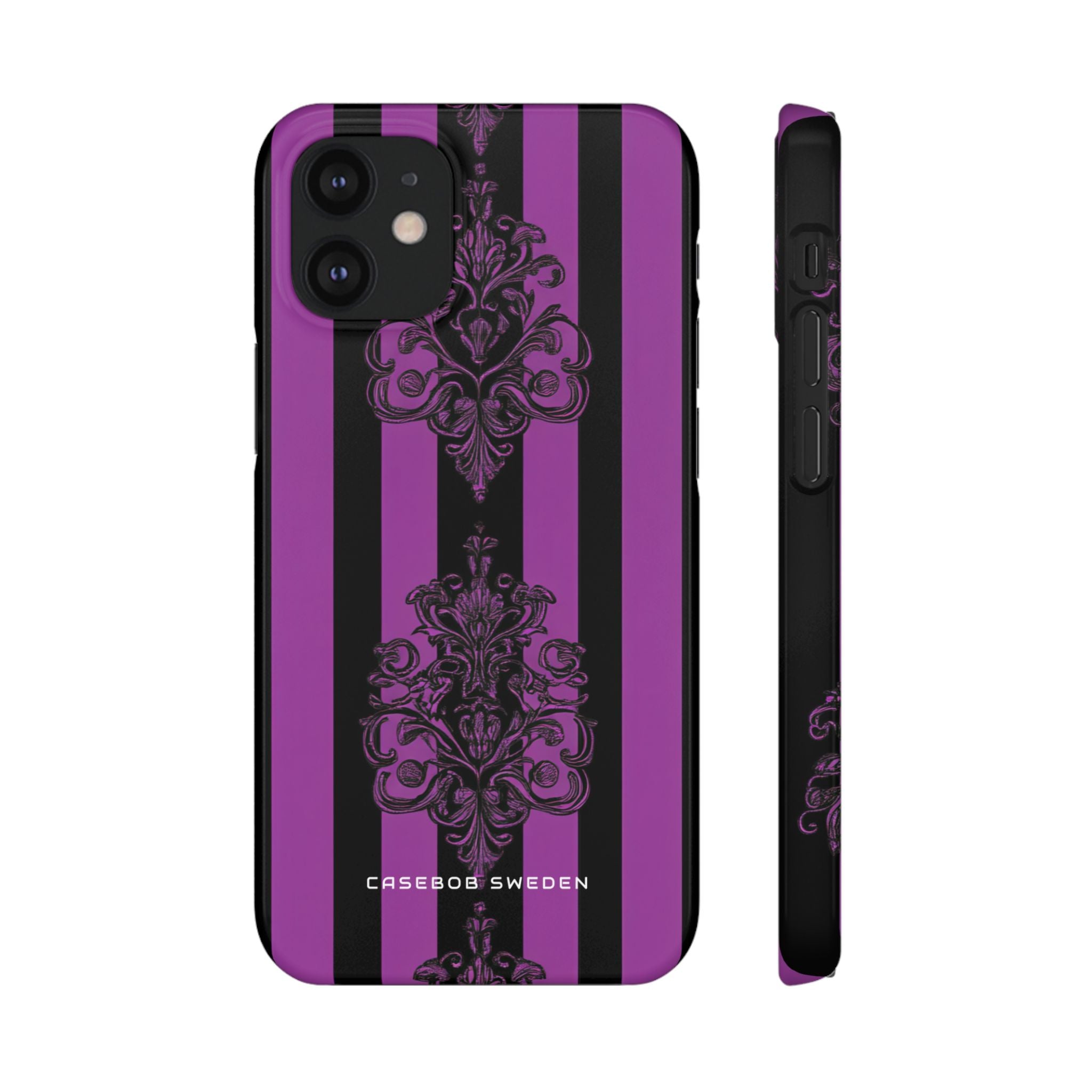 Gothic Elegance with Vertical Stripes and Ornamental Motifs iPhone 12 - Slim Phone Case