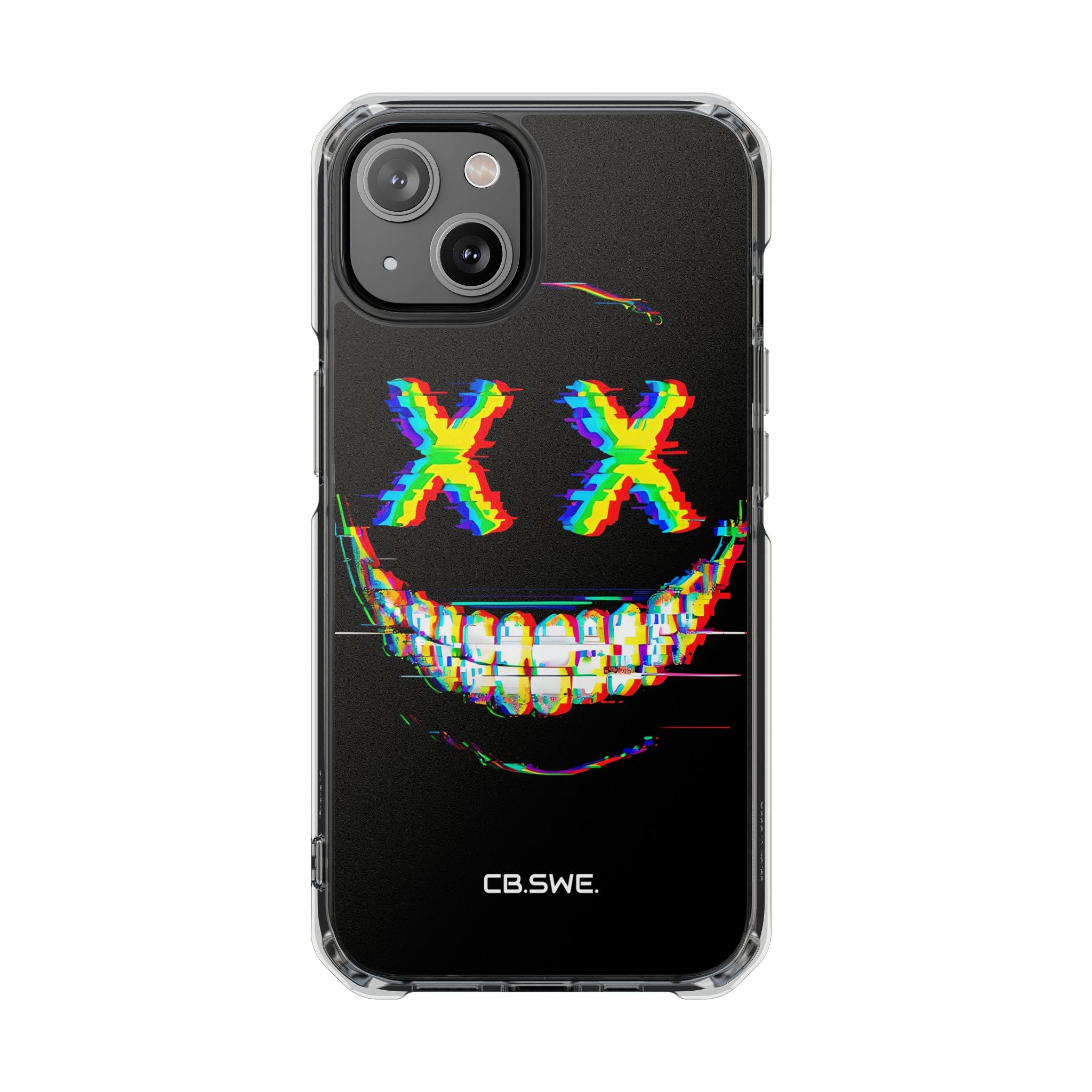 Sinister Glitch Art Smiley Face Digital Phone iPhone 14 - Impact Clear+
