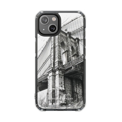 Suspension Bridge Line Art Illustration iPhone 14 - Clear Impact Phone Case