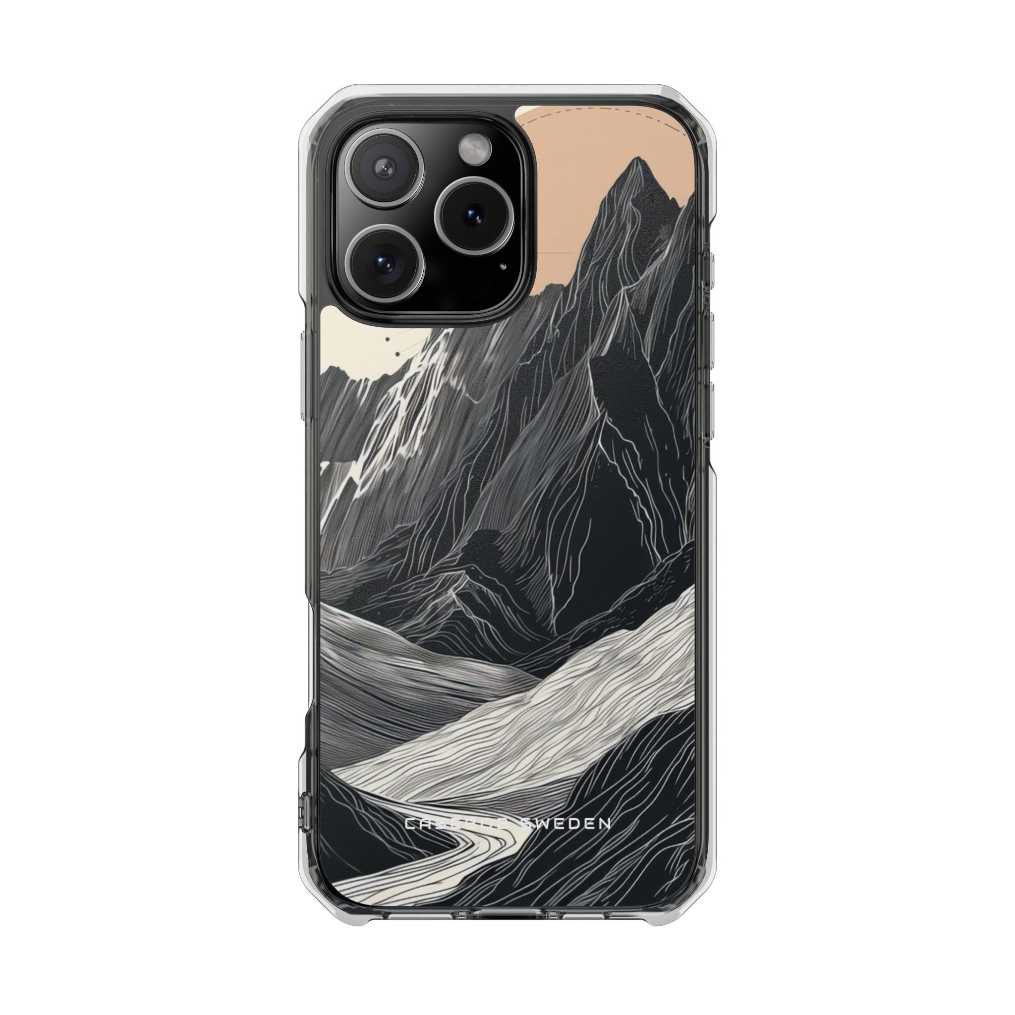 Minimalist Mountain Landscape with Flowing River iPhone 16 - Clear Impact Phone Case