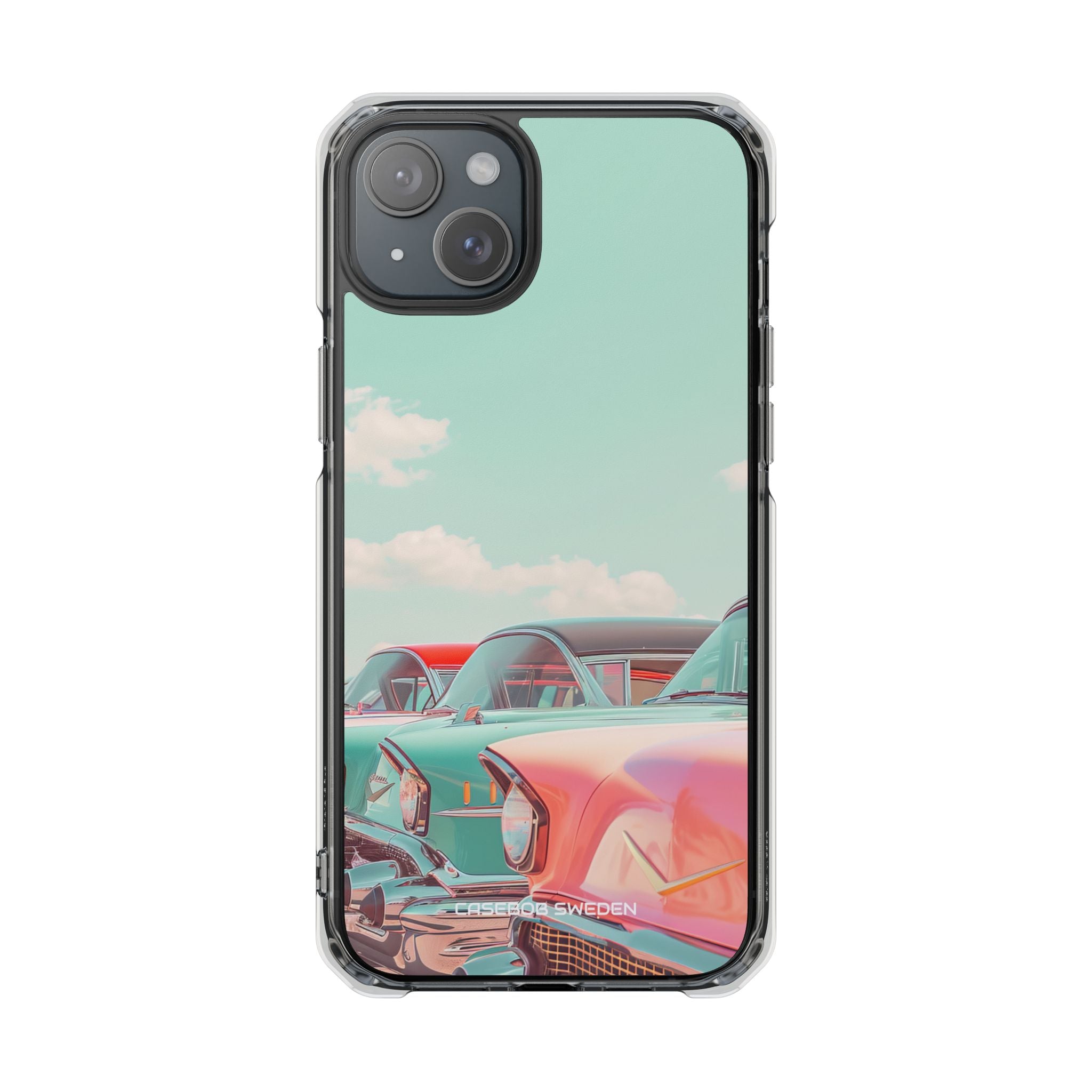 Vintage Turquoise Cars - Clear Impact iPhone 15 Phone Case