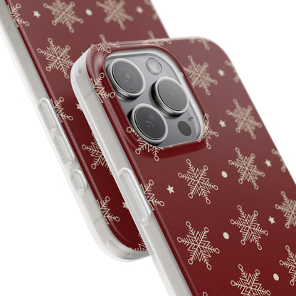 Cream Snowflake Crimson iPhone 15 Pro Max Case - Soft