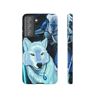 Elf with white wolf - Protective Phone Case