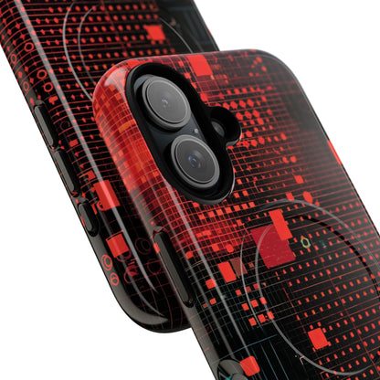 Crimson Circuit Grid iPhone 16 - Tough+
