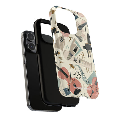 Beige Musical Instruments Pattern - Tough + MagSafe® iPhone 15 Phone Case