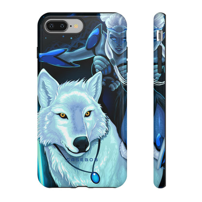 Elf with white wolf - Protective Phone Case