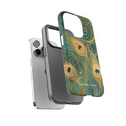 Peacock Elegance in Teal and Gold iPhone 14 - Tough Phone Case